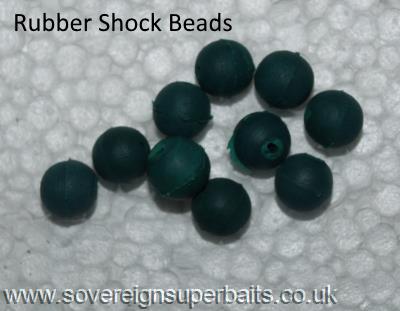Rubber shock beads for protecting knots on running lead rigs